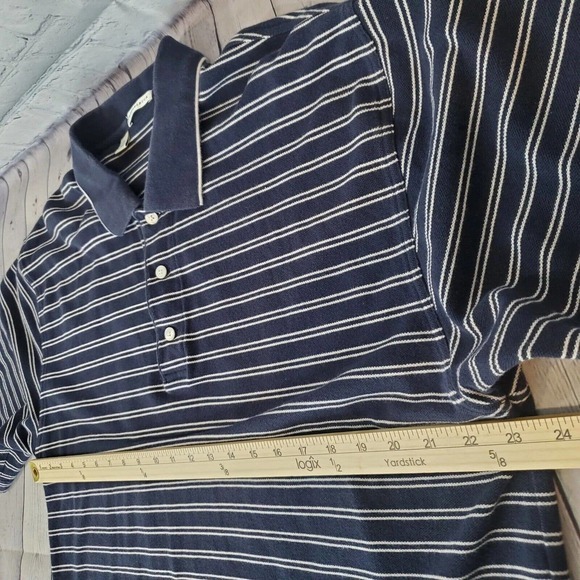 Cutter & Buck Large 1/4 Button Short Sleeve Polo Shirt Navy Blue Striped - Picture 7 of 9